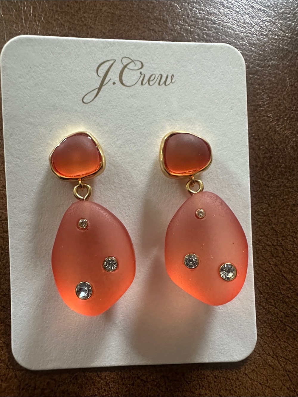 J. Crew Coral-Orange Drop Earrings with Crystal Details